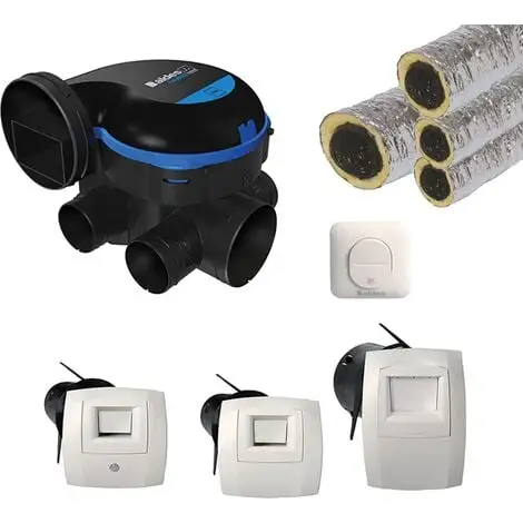 Kit VMC Simple Flux Hygroreglable + Bouton Poussoir + Gaines - EasyHOME HYGRO PREMIUM MW Piles ALDES - 11033034KIT